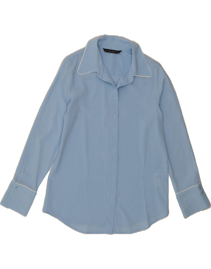 ZARA Womens Shirt Blouse UK 10 Small Blue Polyester Vintage Zara and Second-Hand Zara from Messina Hembry 