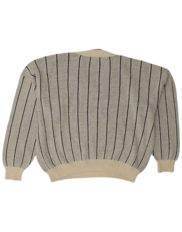 Pulover pentru femei Cacharel cu decolteu în V UK 18 XL Lână cu dungi gri