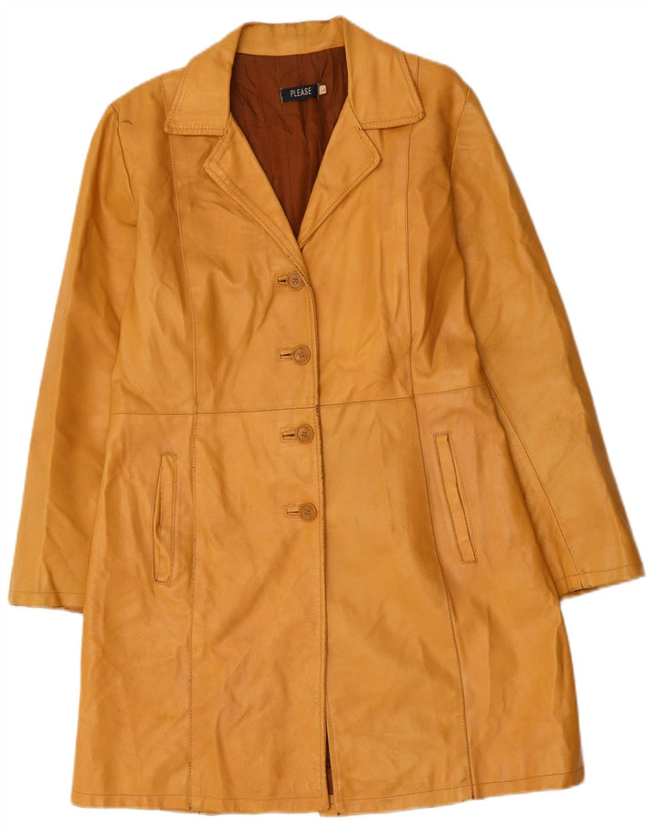 PLEASE Womens Leather Coat UK 14 Large Yellow Leather