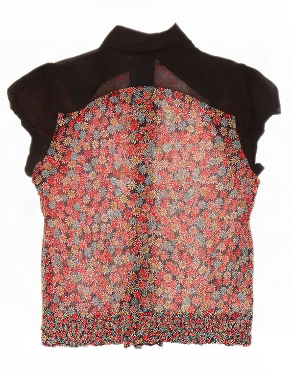 Bluză cămașă cu volane în față pentru femei Zara UK 14 Mătase florală multicoloră mare