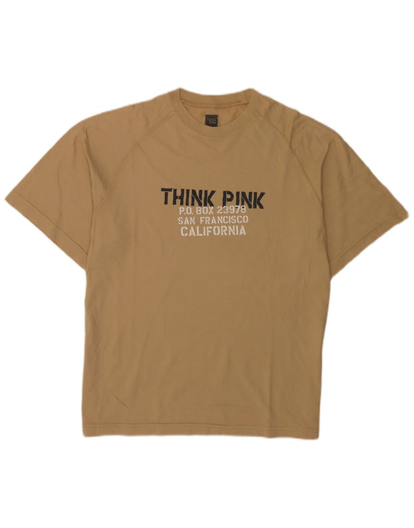 Tricou grafic supradimensionat pentru femei Think Pink Top UK 16 mare, bej, bumbac