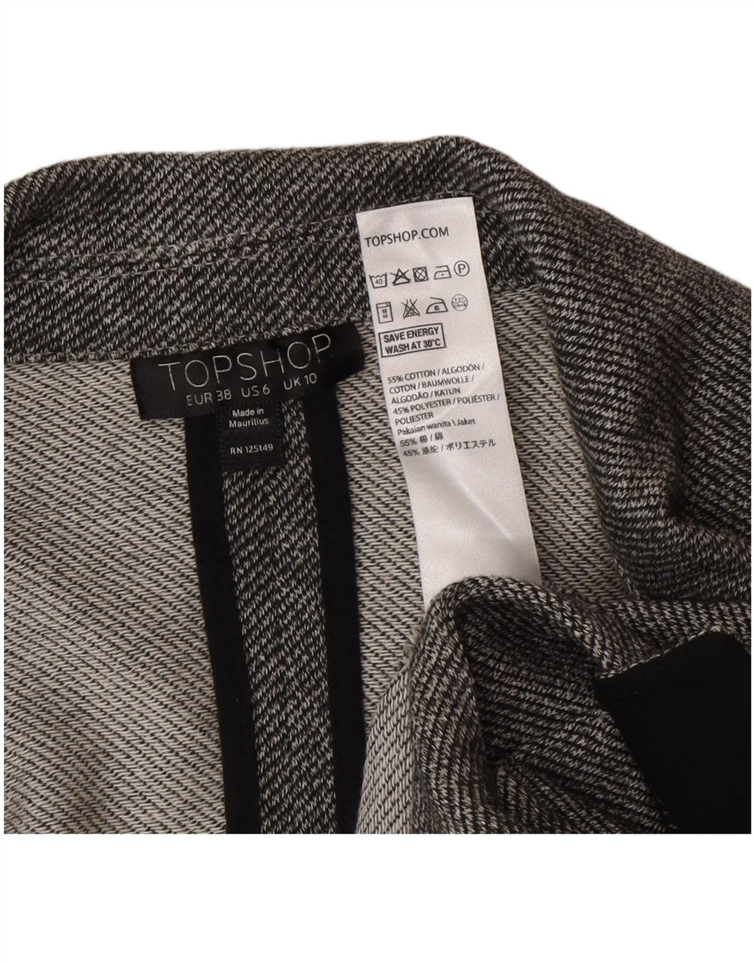 Jachetă Blazer deschisă pentru femei Topshop UK 10, gri mic, bloc de culoare