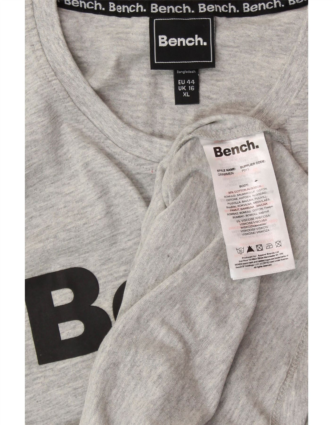 BENCH Tricou cu grafic pentru femei Top UK 16 mare, gri bumbac cu pete