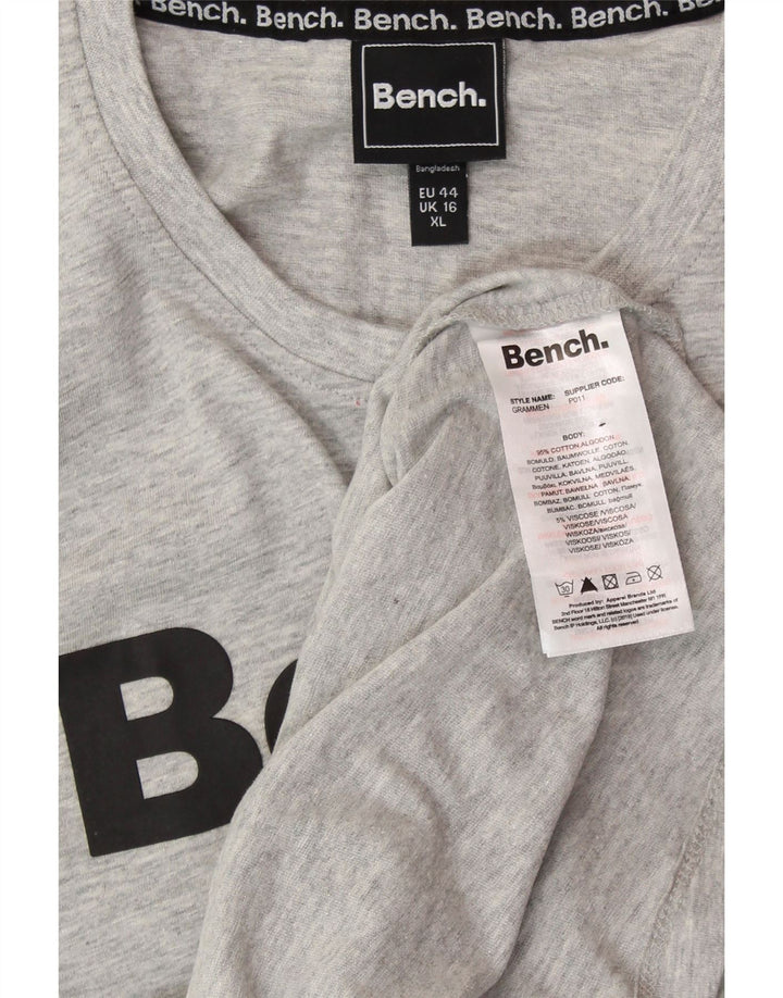 BENCH Tricou cu grafic pentru femei Top UK 16 mare, gri bumbac cu pete