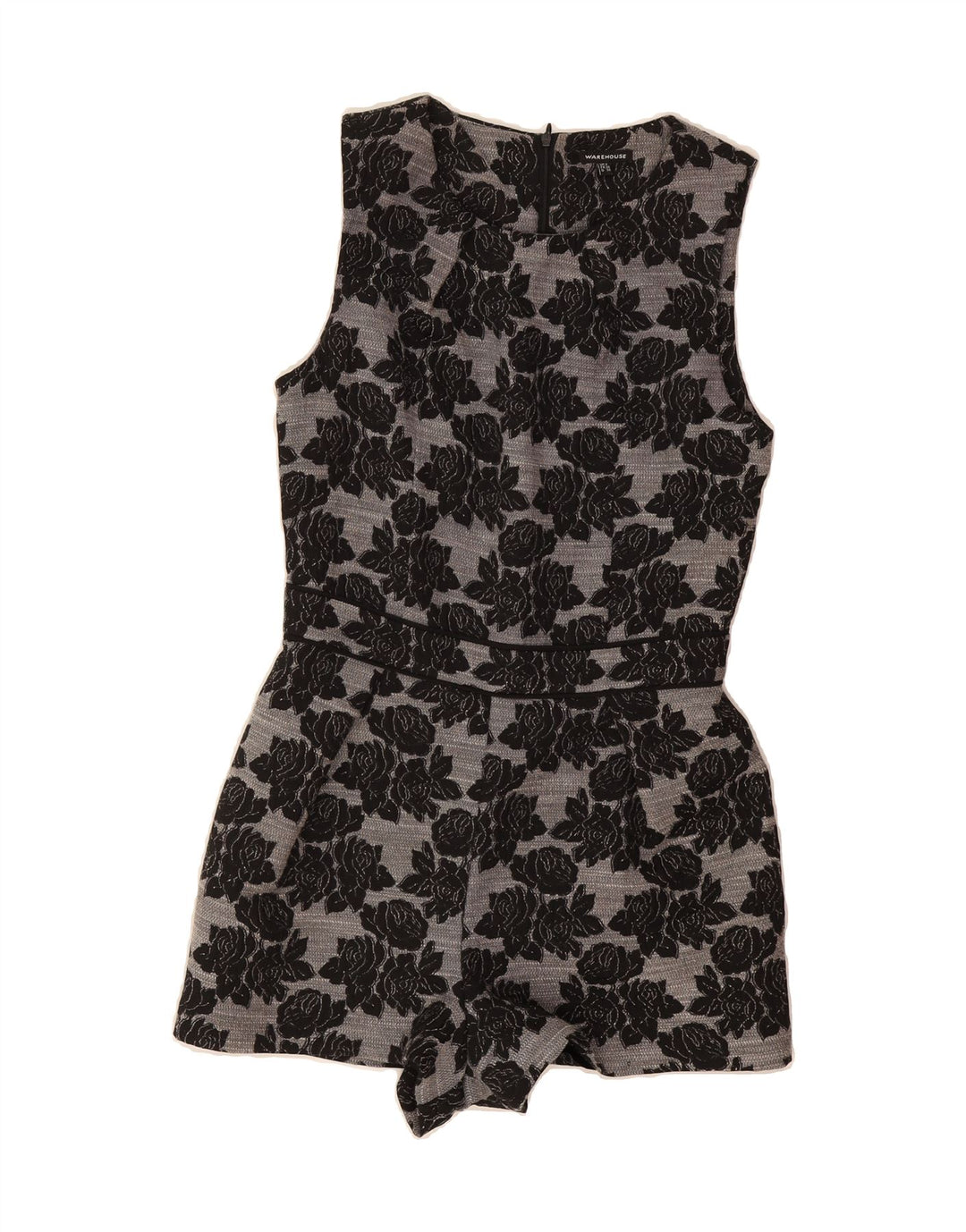 WAREHOUSE Womens Sleeveless Playsuit UK 8 Small  Grey Floral Polyester Vintage Warehouse and Second-Hand Warehouse from Messina Hembry 