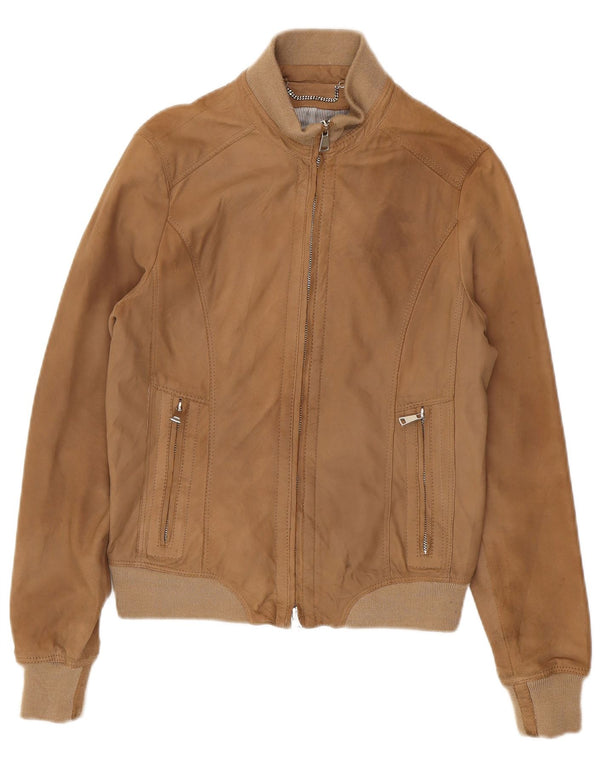 Jachetă Bomber Vintage de piele intoarsa pentru femei IT 42 Medium Brown Leather