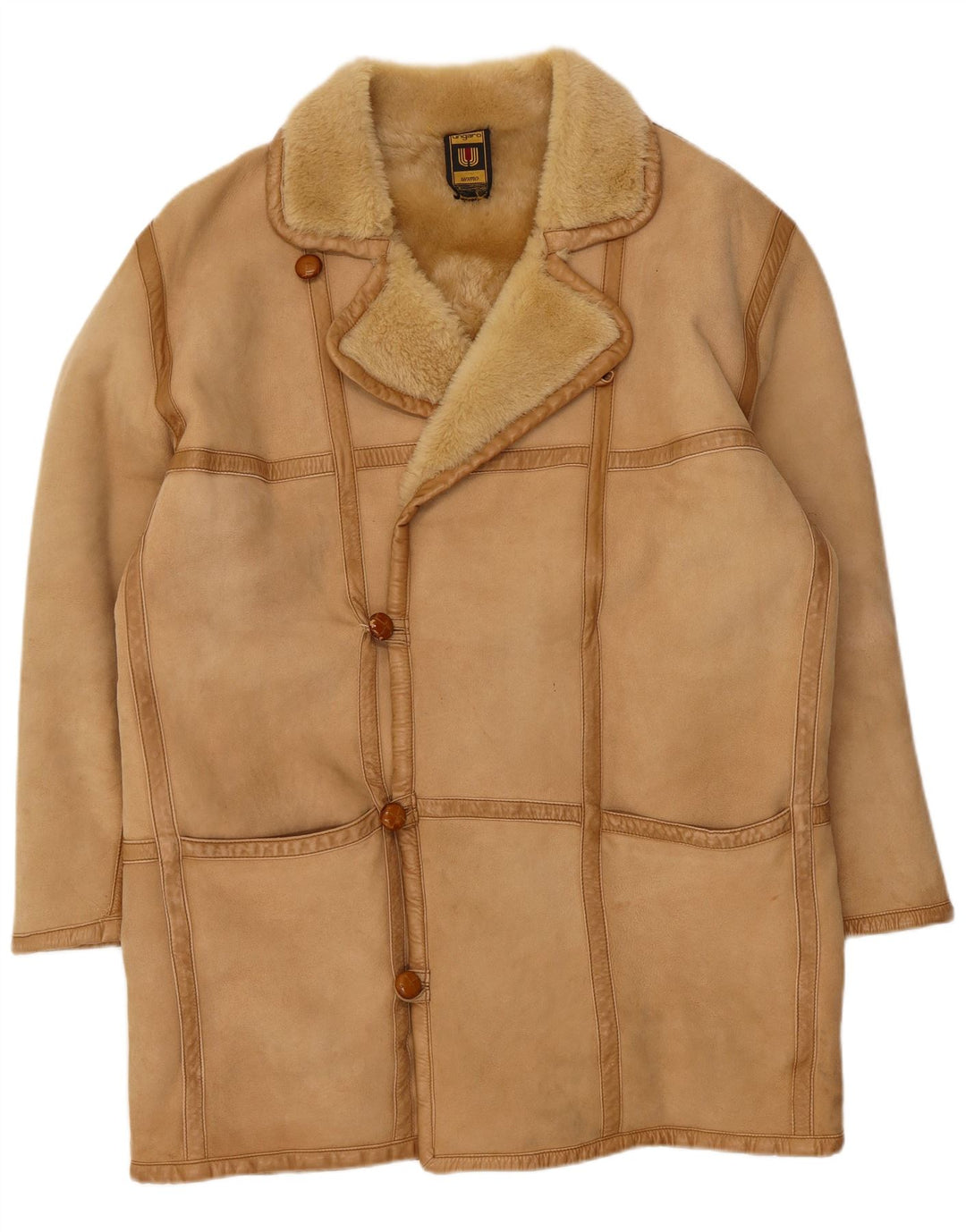 Emanuel Ungaro Pardesiu din shearling pentru bărbați UK 38 Bej mediu