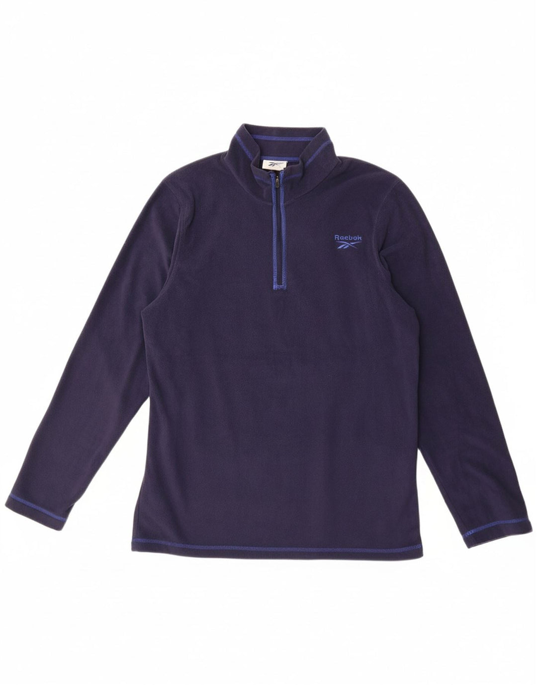 REEBOK Mens Zip Neck Fleece Jumper Large Navy Blue Polyester