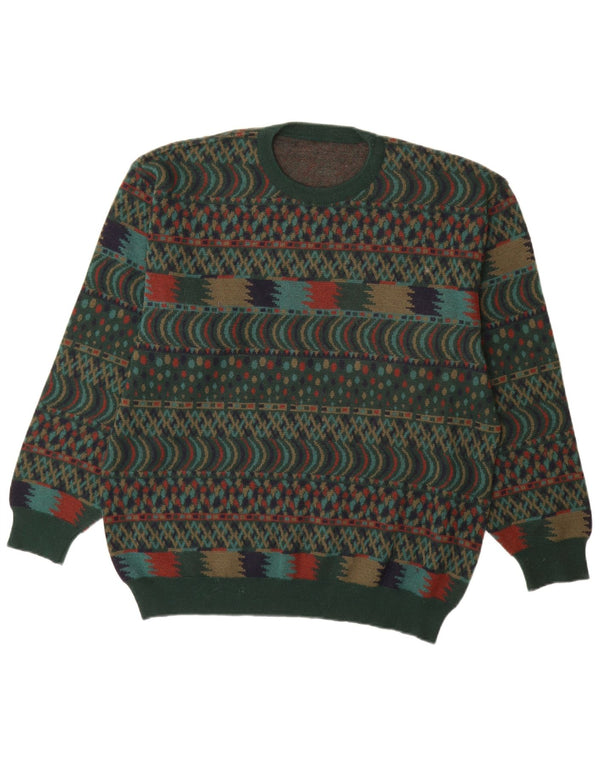 Pulover VINTAGE pentru bărbați cu gât roșu IT 54 XL Lână verde Fair Isle