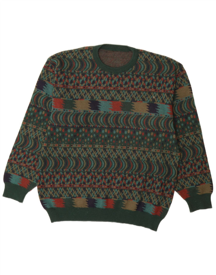Pulover VINTAGE pentru bărbați cu gât roșu IT 54 XL Lână verde Fair Isle