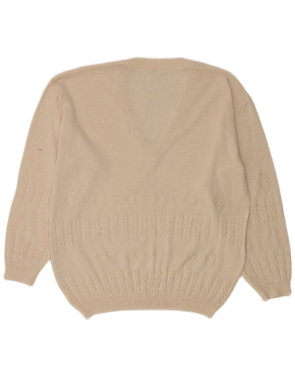 Vintage Mens V-Neck Jumper Sweater IT 56 XL White Cotton