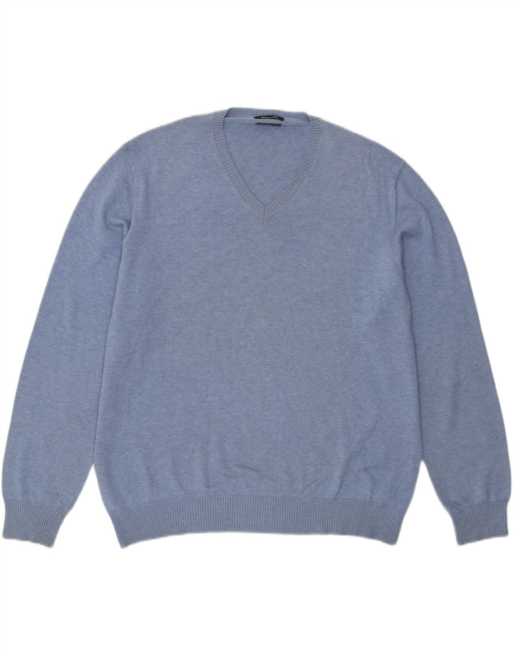 MASSIMO DUTTI Mens V-Neck Jumper Sweater XL Blue Cotton Vintage Massimo Dutti and Second-Hand Massimo Dutti from Messina Hembry 