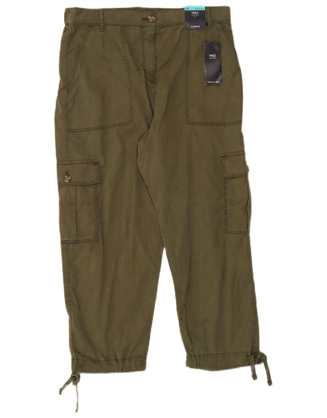 Pantaloni tăiați obișnuiți pentru femei Marks & Spencer UK 14 Large W34 L23 Khaki