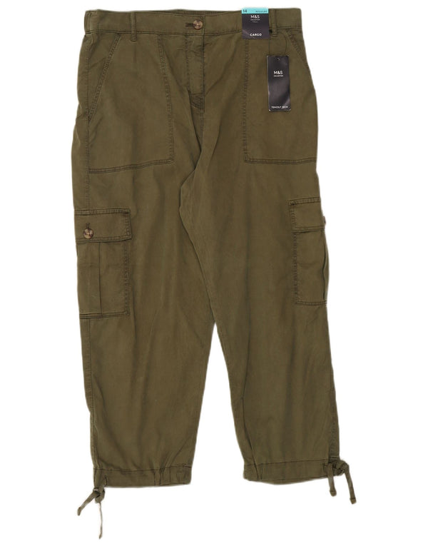 Pantaloni tăiați obișnuiți pentru femei Marks & Spencer UK 14 Large W34 L23 Khaki