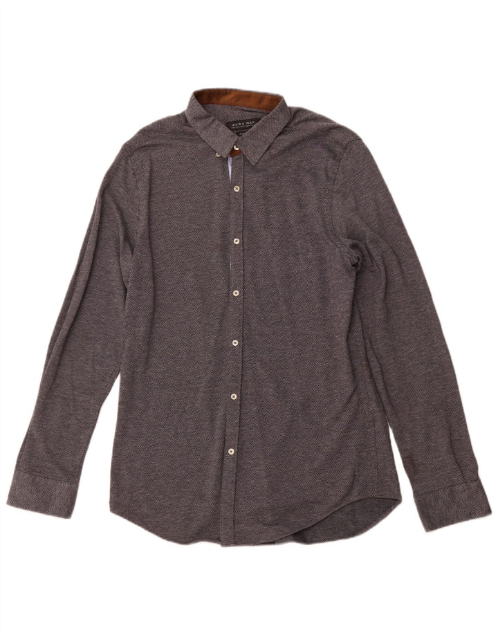 Cămașă pentru bărbați ZARA Slim Fit, mare, bleumarin cu pete