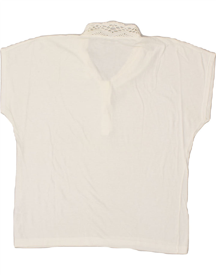 ANDREA MARE Womens Oversized Polo Shirt UK 10 Small Off White Cotton Vintage Andrea Mare and Second-Hand Andrea Mare from Messina Hembry 