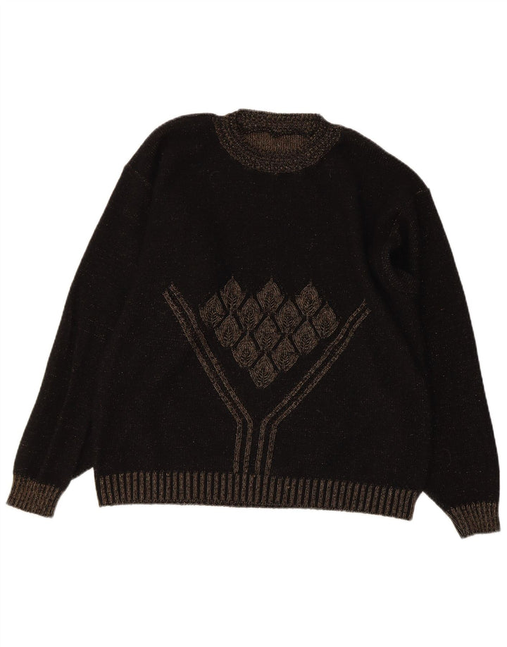 VINTAGE Womens Crew Neck Jumper Sweater IT 42 Medium Black Floral