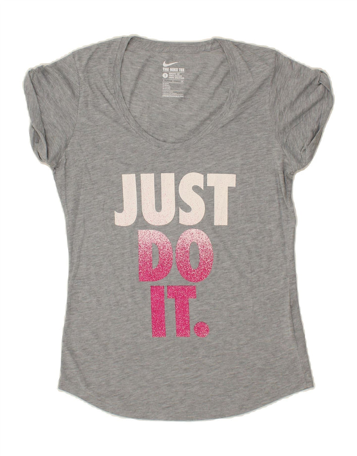NIKE Womens Athletic Cut Oversized Graphic T-Shirt Top UK 10 Small Grey Vintage Nike and Second-Hand Nike from Messina Hembry 