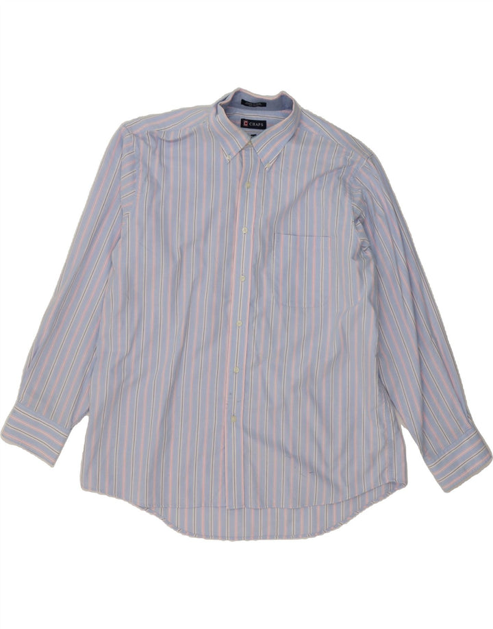 CHAPS Mens Shirt Size 17 1/2 XL Blue Striped Cotton Vintage Chaps and Second-Hand Chaps from Messina Hembry 