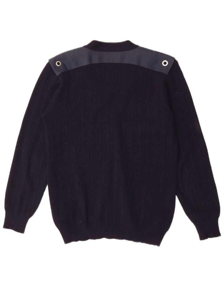 Pulover Cardigan Vintage pentru bărbați Lână bloc de culoare albastru bleumarin mediu