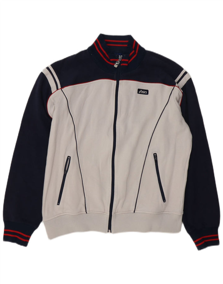 Jachetă de top pentru trening grafic ASICS pentru bărbați, mare, albă, bloc de culoare