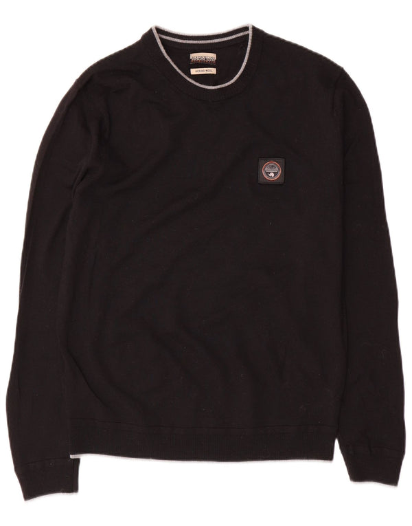Napapijri Womens Crew Neck Jumper Sweater UK 14 Large Black Wool