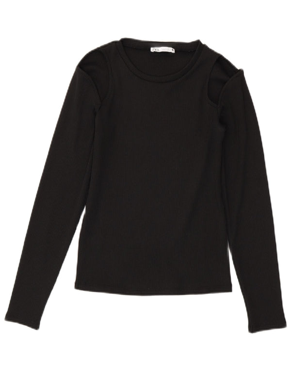 Crop Top pentru femei Zara cu mânecă lungă UK 8, poliester negru mic