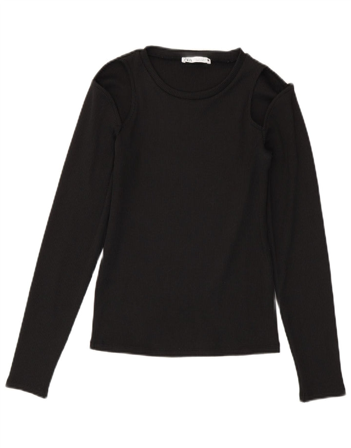 Crop Top pentru femei Zara cu mânecă lungă UK 8, poliester negru mic