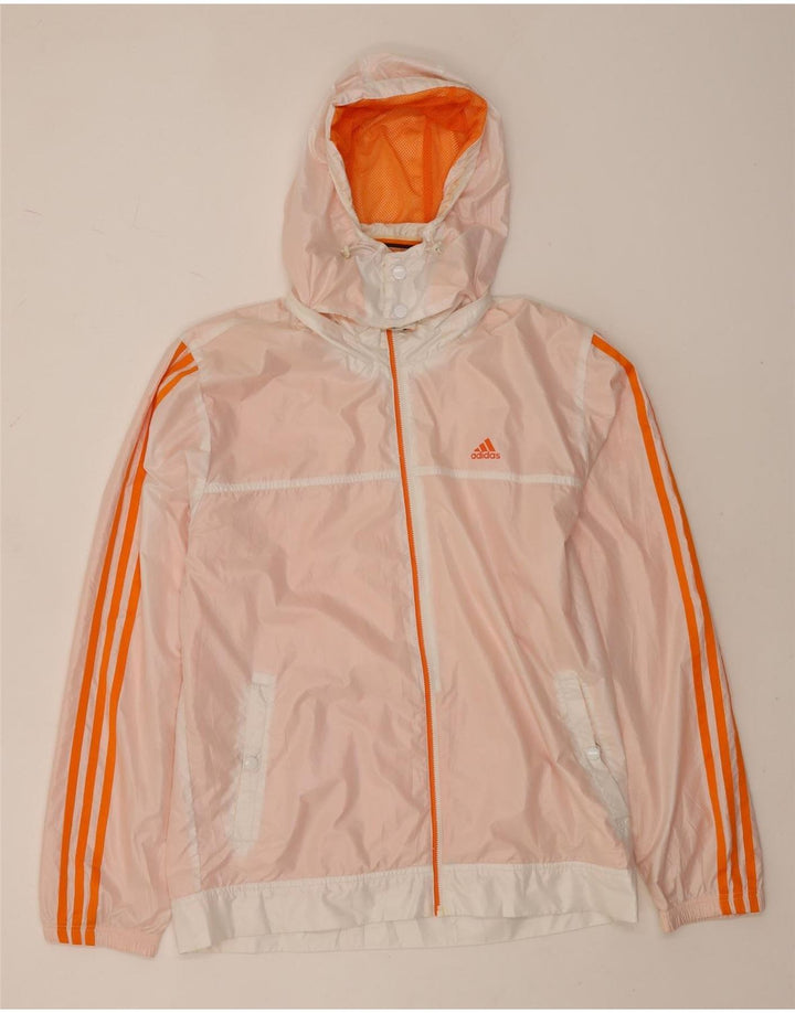 Jachetă de ploaie cu glugă grafică Adidas pentru bărbați UK 38 Poliester alb mediu