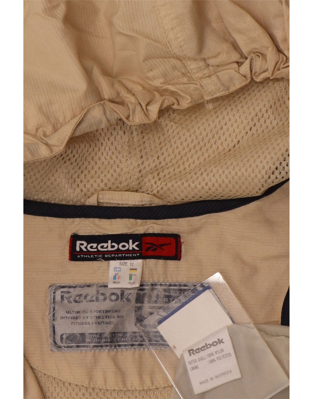 Jachetă de ploaie cu glugă Reebok pentru femei UK 12 Medium Bej Colorblock