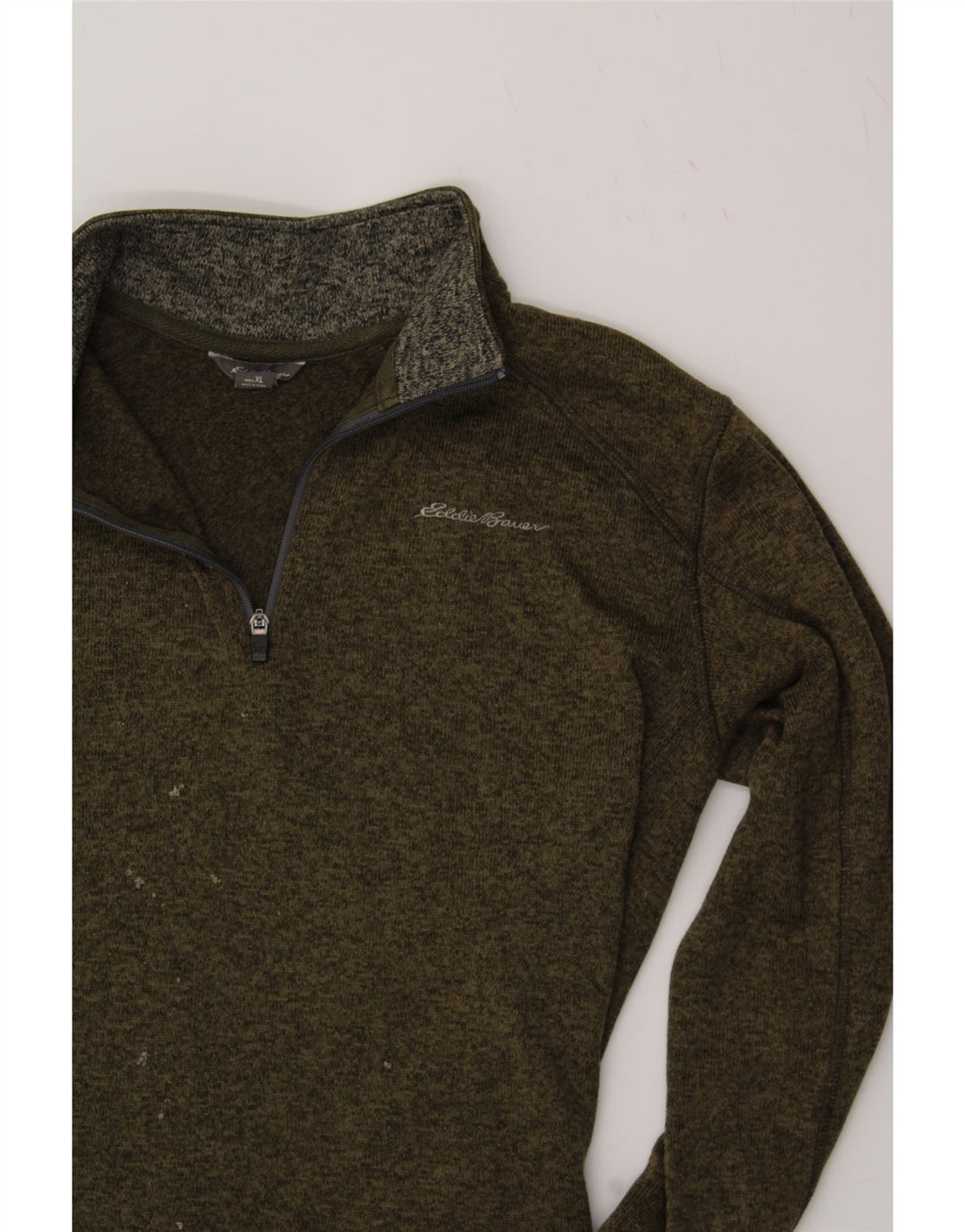 EDDIE BAUER Mens Zip Neck Sweatshirt Jumper XL Khaki Polyester Vintage Eddie Bauer and Second-Hand Eddie Bauer from Messina Hembry 