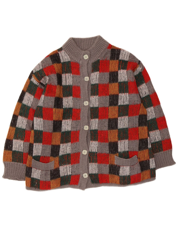 Pulover cardigan supradimensionat pentru femei vintage UK 16, mare, multicolor, carouri