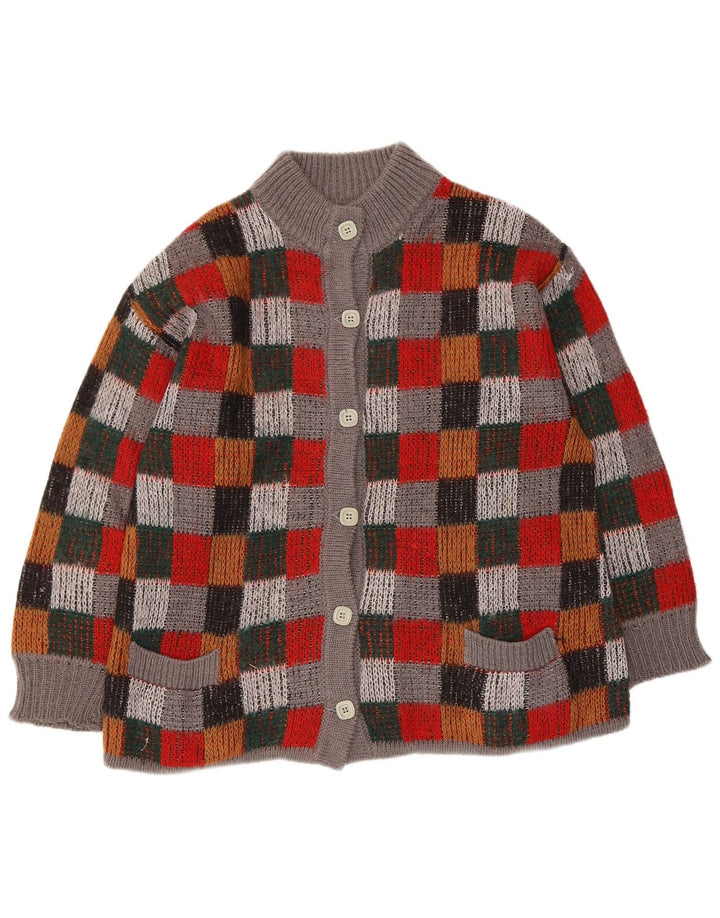 Pulover cardigan supradimensionat pentru femei vintage UK 16, mare, multicolor, carouri
