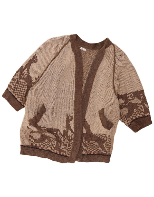 Pulover cardigan deschis pentru femei, vintage, cu model abstract, UK 20 2XL maro