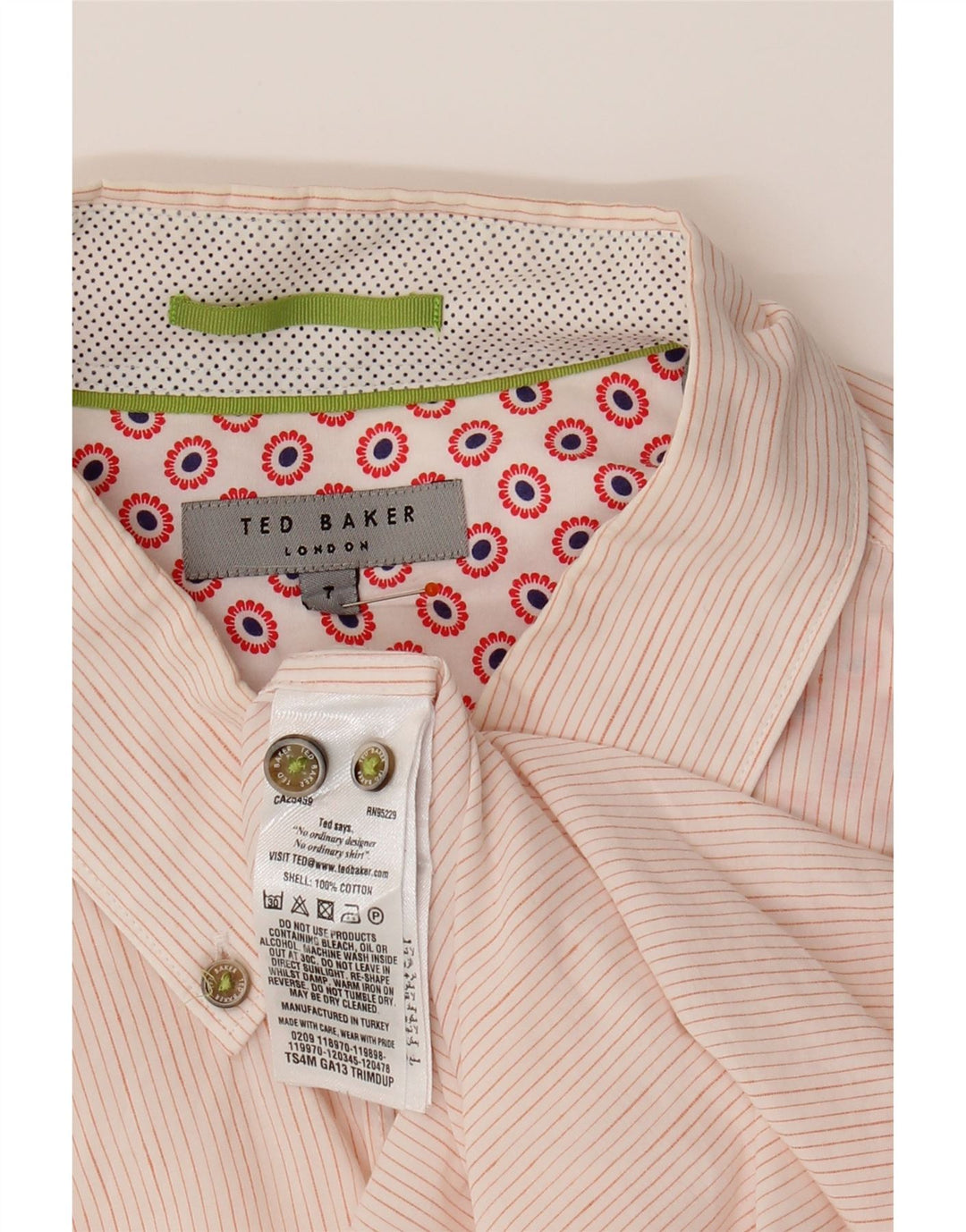 TED BAKER Mens Shirt Size 7 3XL Pink Pinstripe Cotton