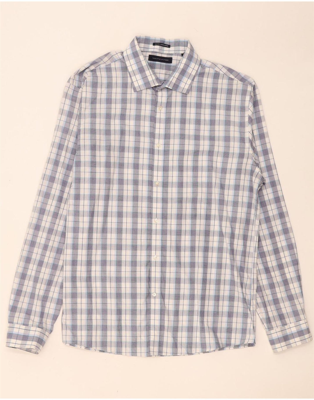 Cămașă pentru bărbați Tommy Hilfiger Mărimea 16 1/2 mare, cu carouri albastre