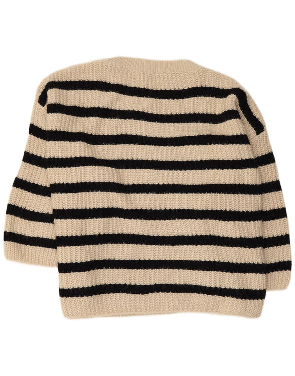 Zara Womens 3/4 Sleeve Boat Neck Jumper Sweater UK 10 Small Beige Striped