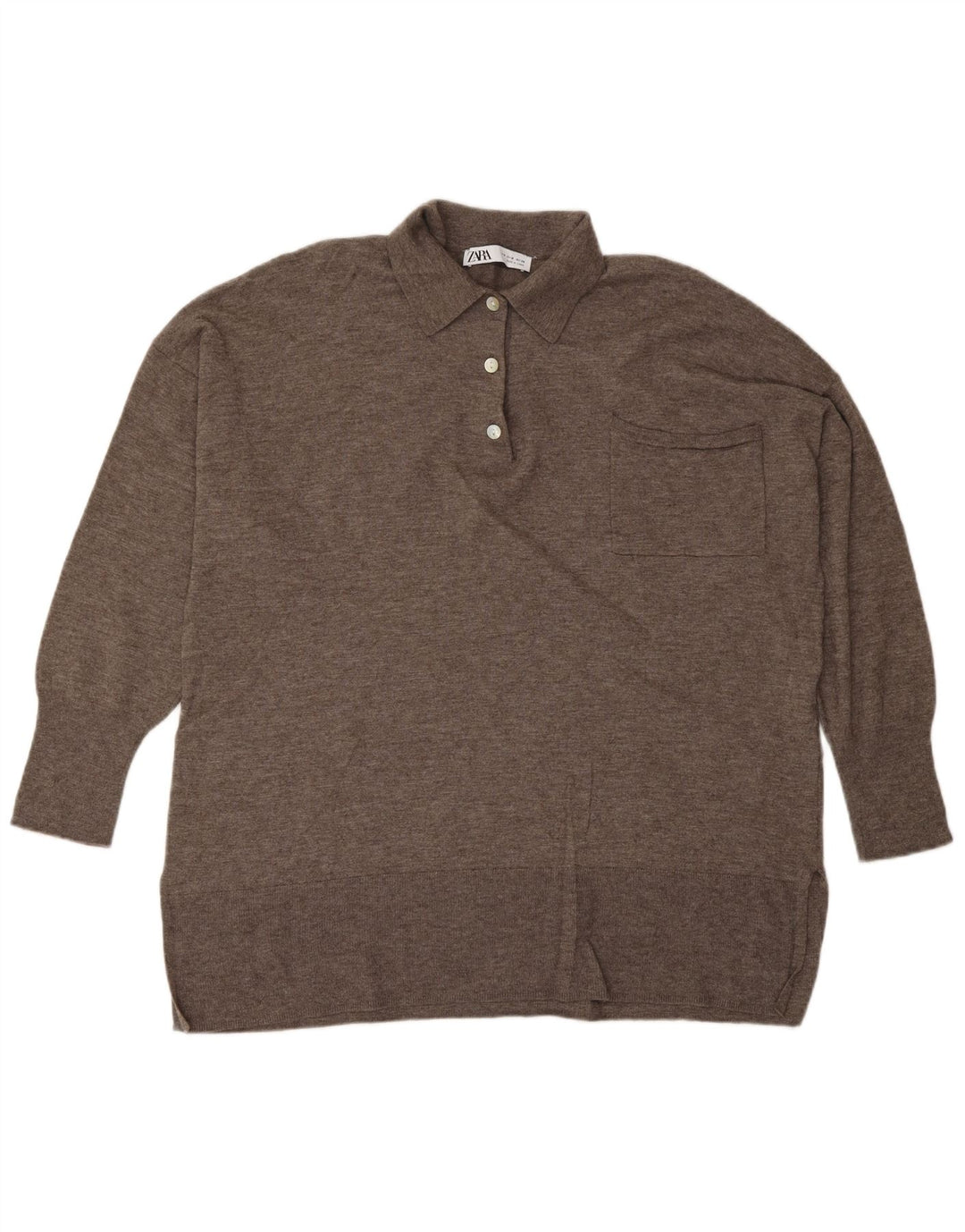 Pulover de damă ZARA cu gât polo din lână maro mediu