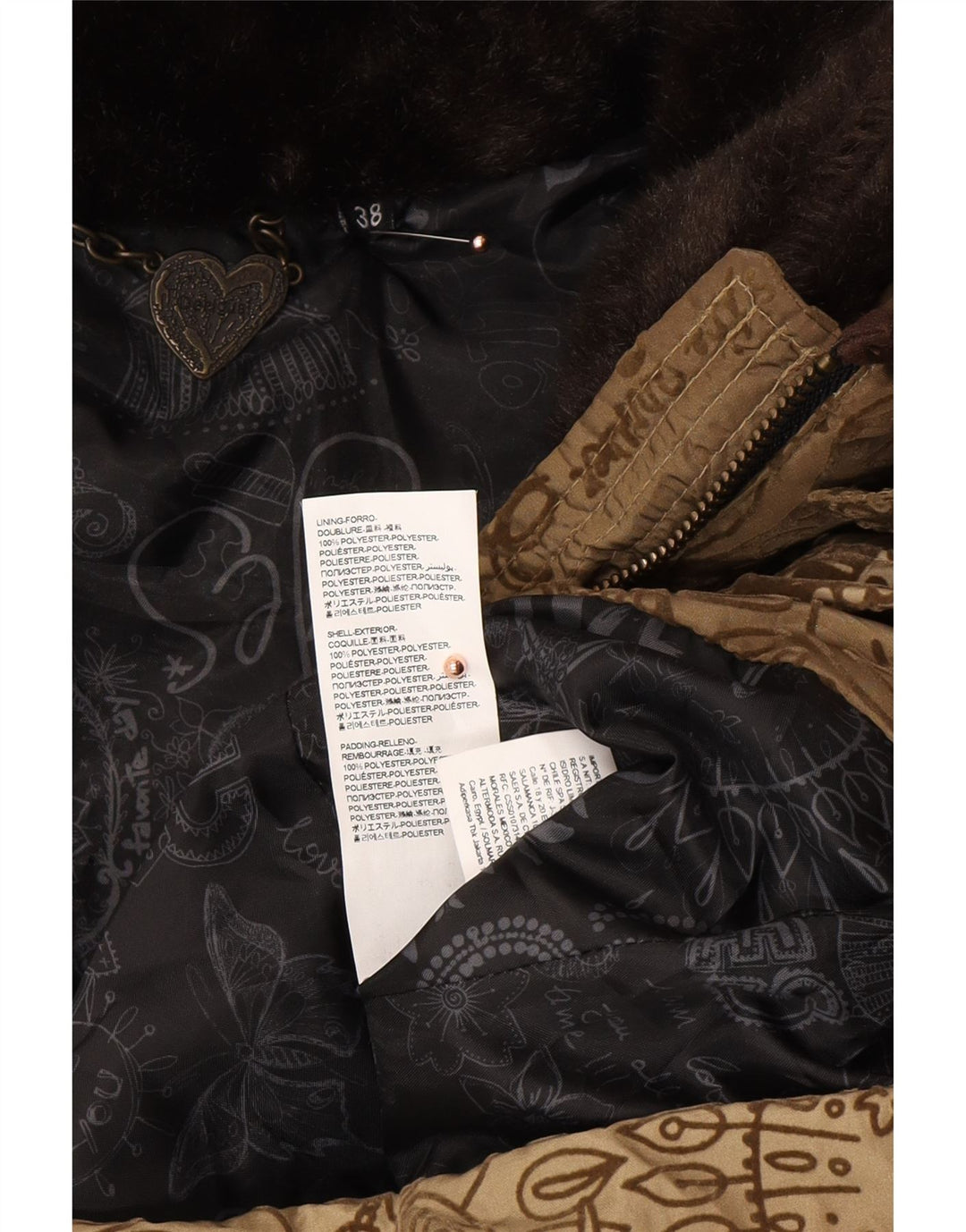 DESIGUAL Palton căptușit cu model abstract pentru femei EU 38 Maro mediu