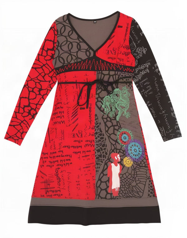 Rochie grafică A-Line Desigual pentru femei UK 10, roșu mic Colorblock