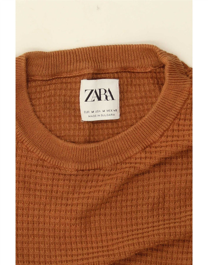 Pulover pentru bărbați Zara, cu mânecă scurtă, cu gât crew, maro mediu