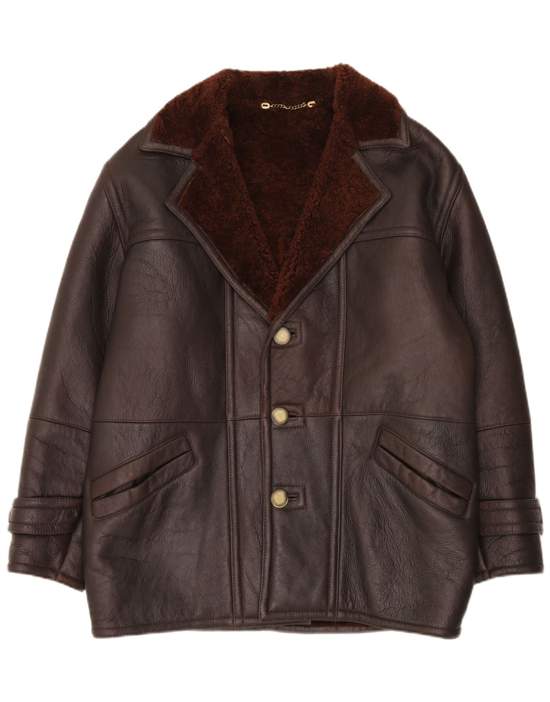 Jachetă vintage bărbătească din shearling, cu tăiere largă, IT 48, maro mediu, din shearling