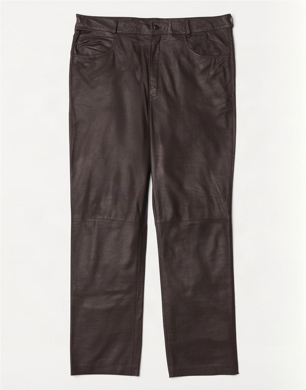 Pantaloni drepți din piele vintage pentru femei W36 L32 negri