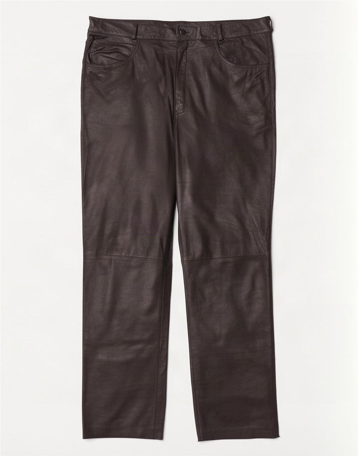 Pantaloni drepți din piele vintage pentru femei W36 L32 negri