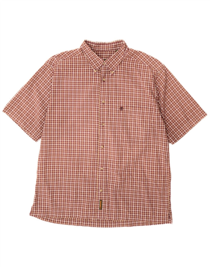 Cămașă pentru bărbați TIMBERLAND cu mânecă scurtă XL, bumbac cu carouri burgundă