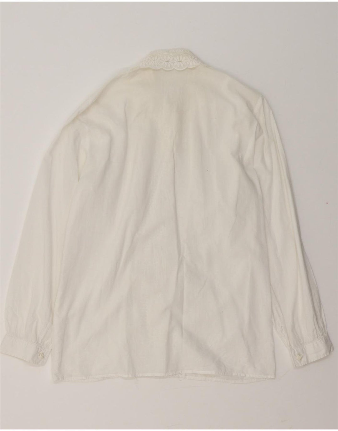 Bluză pentru femei VINTAGE cămașă cu volane în față UK 14 Medium White Floral