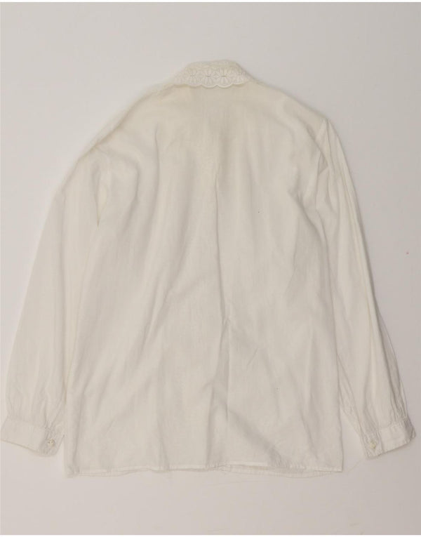 Bluză pentru femei VINTAGE cămașă cu volane în față UK 14 Medium White Floral