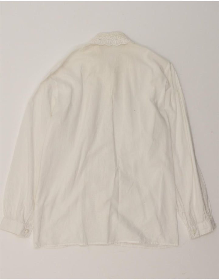 Bluză pentru femei VINTAGE cămașă cu volane în față UK 14 Medium White Floral