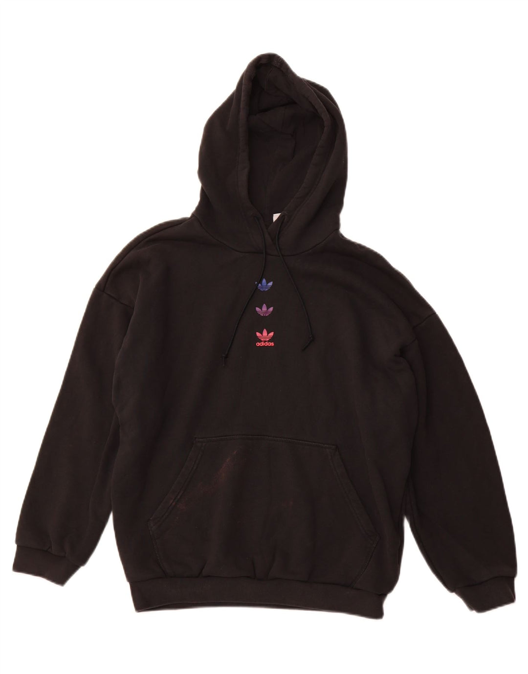 Pulover ADIDAS pentru femei, cu formă largi, cu glugă grafică, UK 14, mare, negru, bumbac