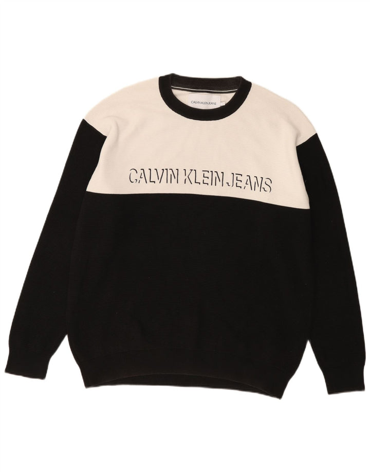 Calvin Klein Jeans Pulover grafic pentru bărbați, mare, negru, bloc de culoare